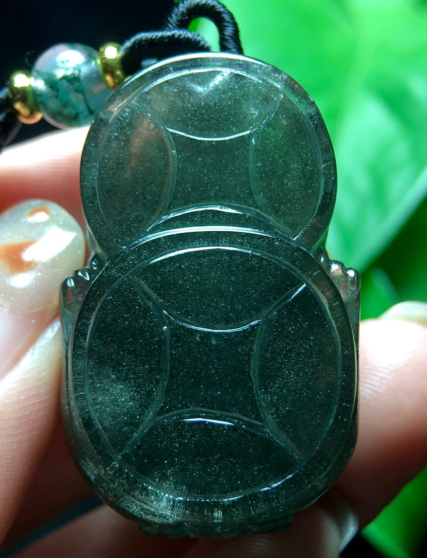 Green Crystal Hand-carved Pixiu Pendant w Certificate - 9