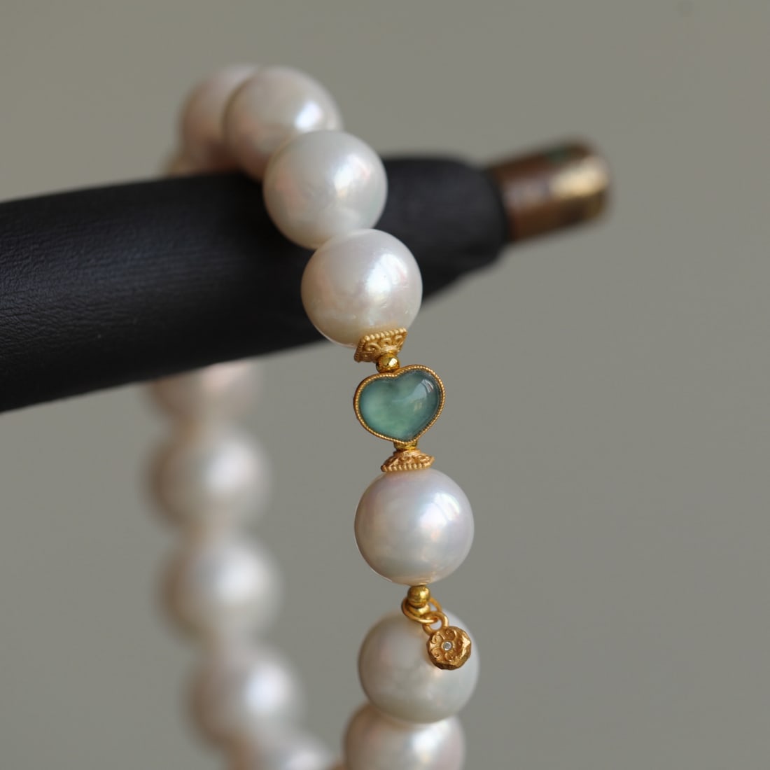 12mm Pearl & Silver Inlay Jadeite Bracelet Bangle - 2