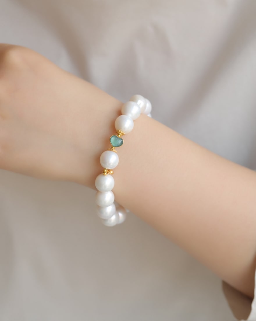 12mm Pearl & Silver Inlay Jadeite Bracelet Bangle - 3