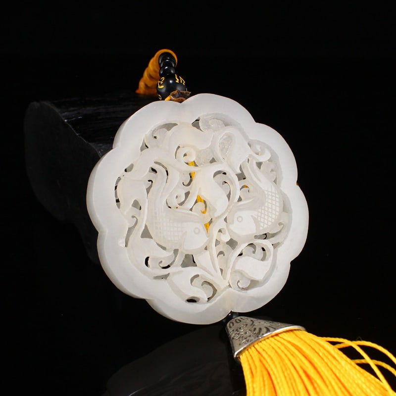 Openwork Hetian Jade Pendant - Fish - 3