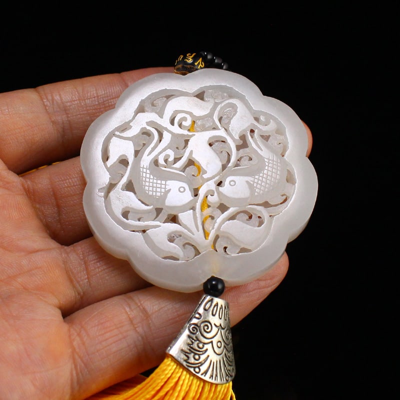 Openwork Hetian Jade Pendant - Fish - 5