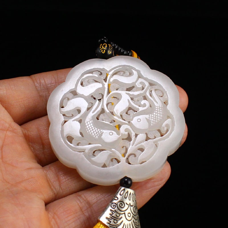 Openwork Hetian Jade Pendant - Fish - 6