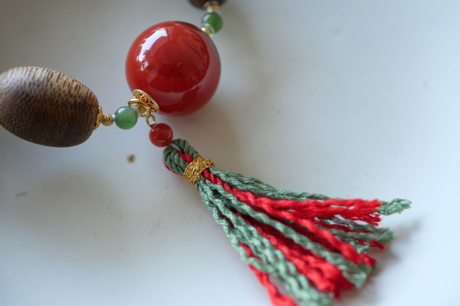 Hand knitting Chenxiang Wood,Nanhong Agate,Green Hetian Jade Bracelet Bangle - 2