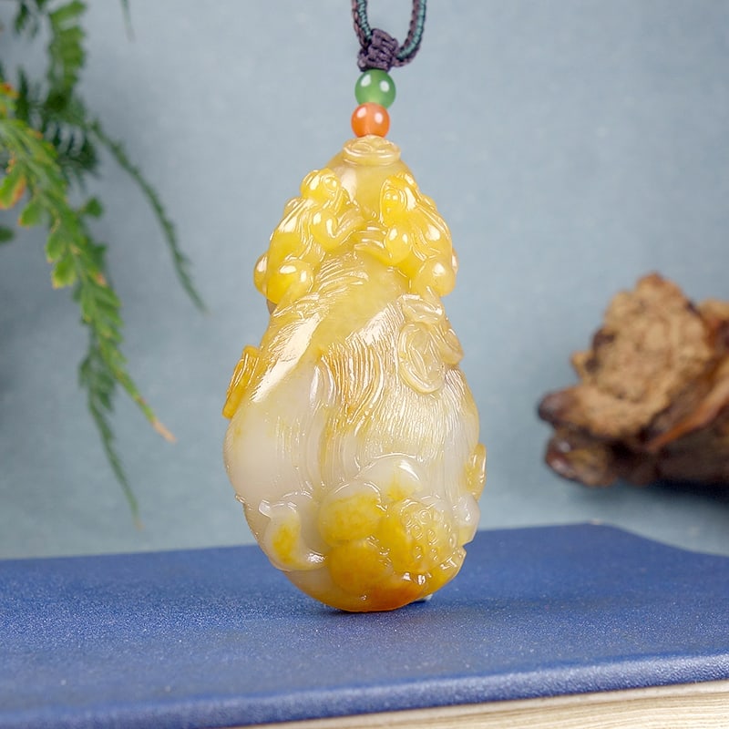 Natural Hetian Jade Hand-carved Lotus & Frog Pendant w Certificate - 3