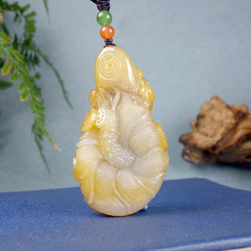 Natural Hetian Jade Hand-carved Lotus & Frog Pendant w Certificate - 4