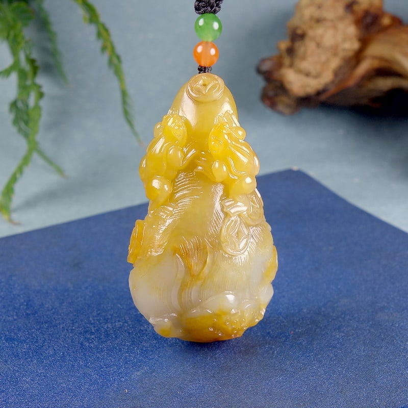 Natural Hetian Jade Hand-carved Lotus & Frog Pendant w Certificate - 5