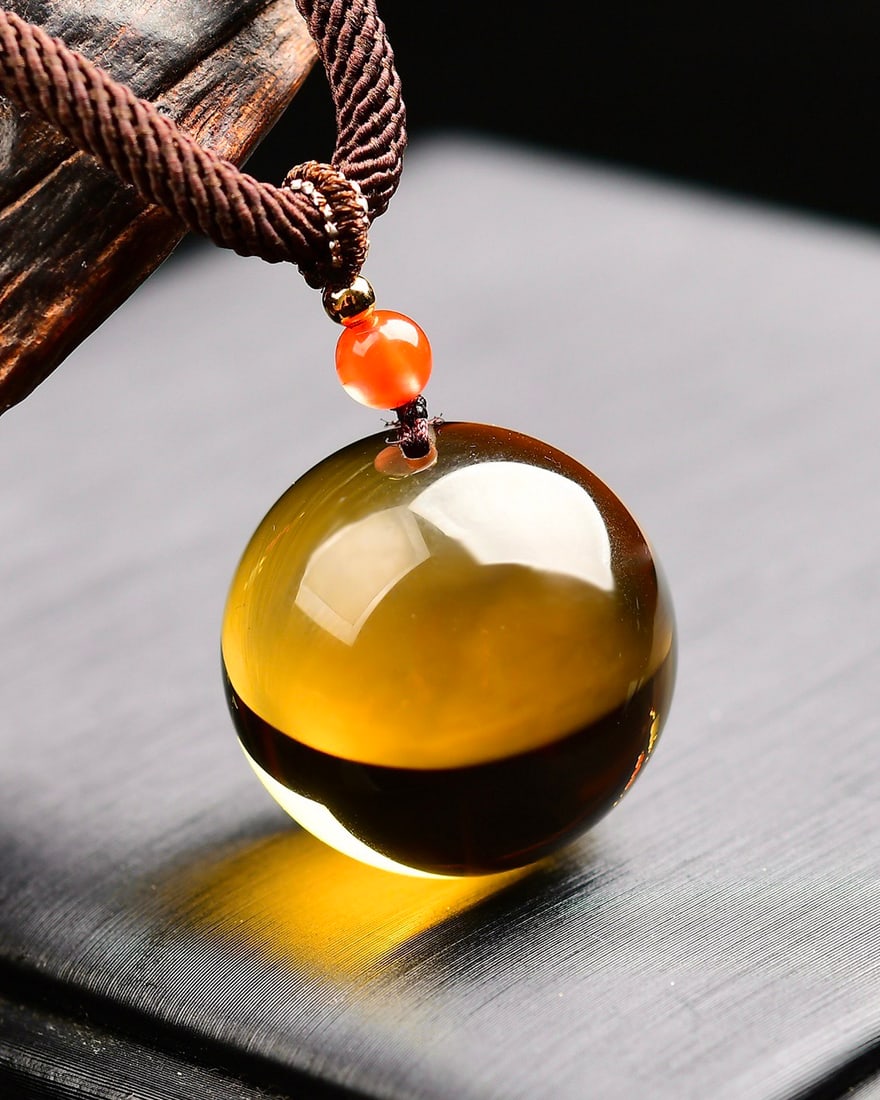 Yellow Citrine Lucky Ball Pendant w Certificate - 2