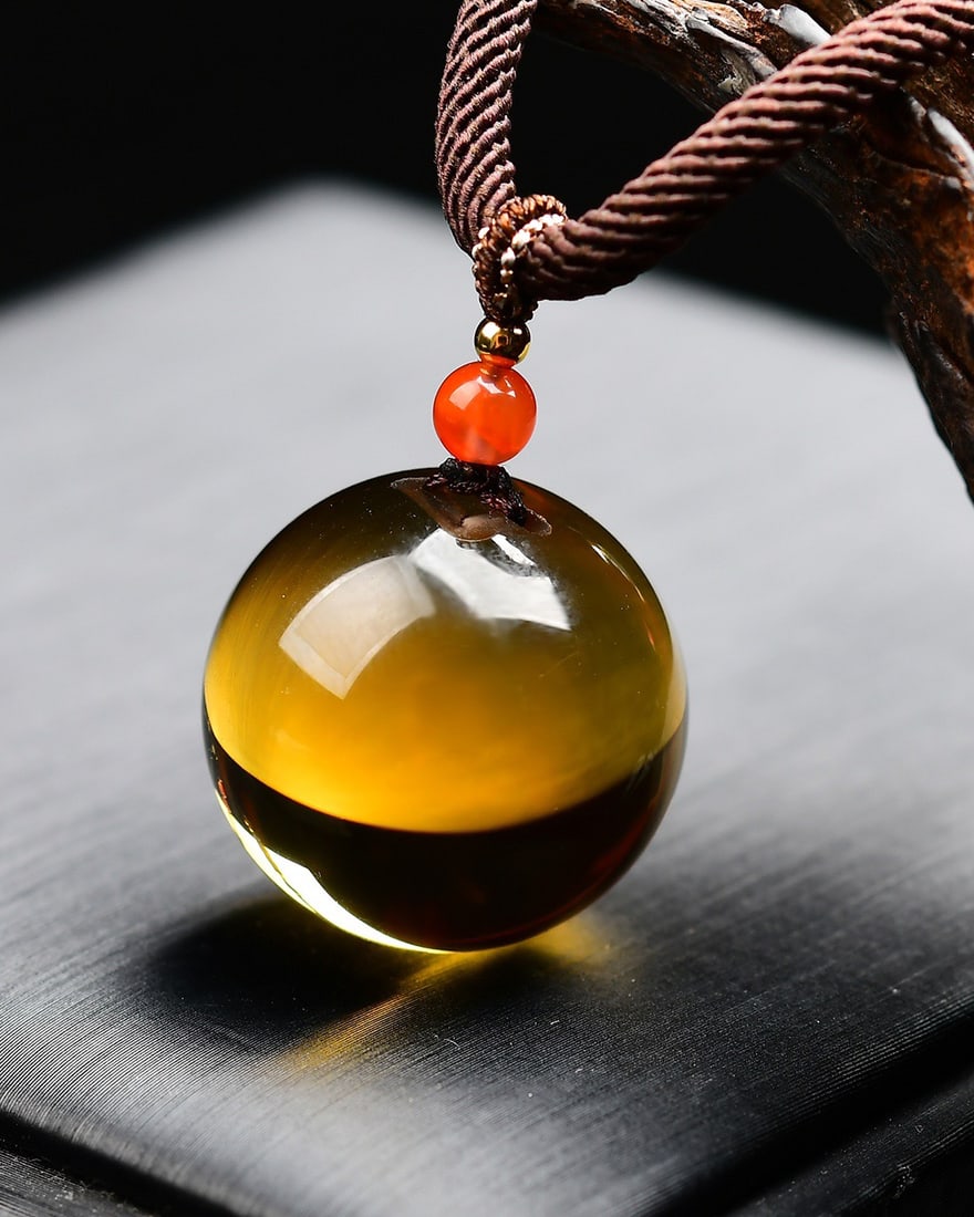Yellow Citrine Lucky Ball Pendant w Certificate - 3
