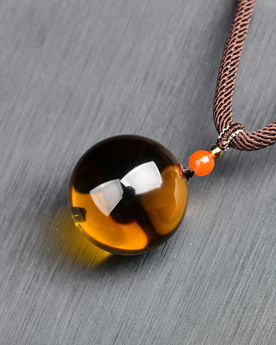 Yellow Citrine Lucky Ball Pendant w Certificate - 4