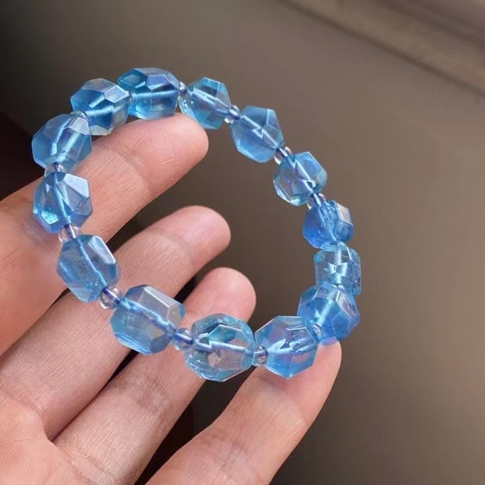 Natural Aquamarine Original Stone Beads Bracelet Bangle w Certificate - 7