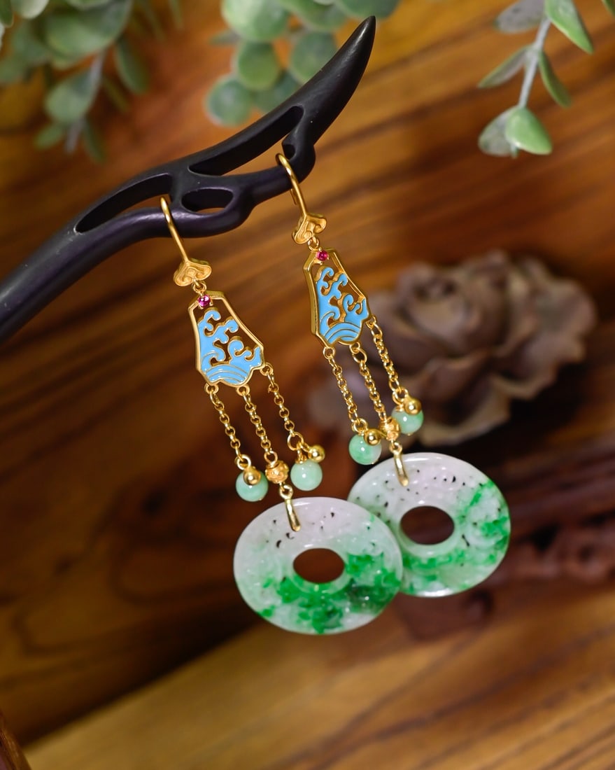 A Pair 925 Silver & Jadeite Earrings - 2