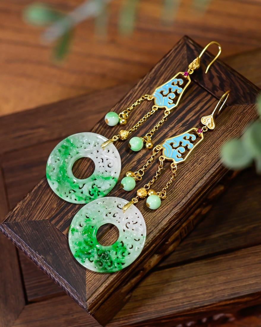 A Pair 925 Silver & Jadeite Earrings - 3