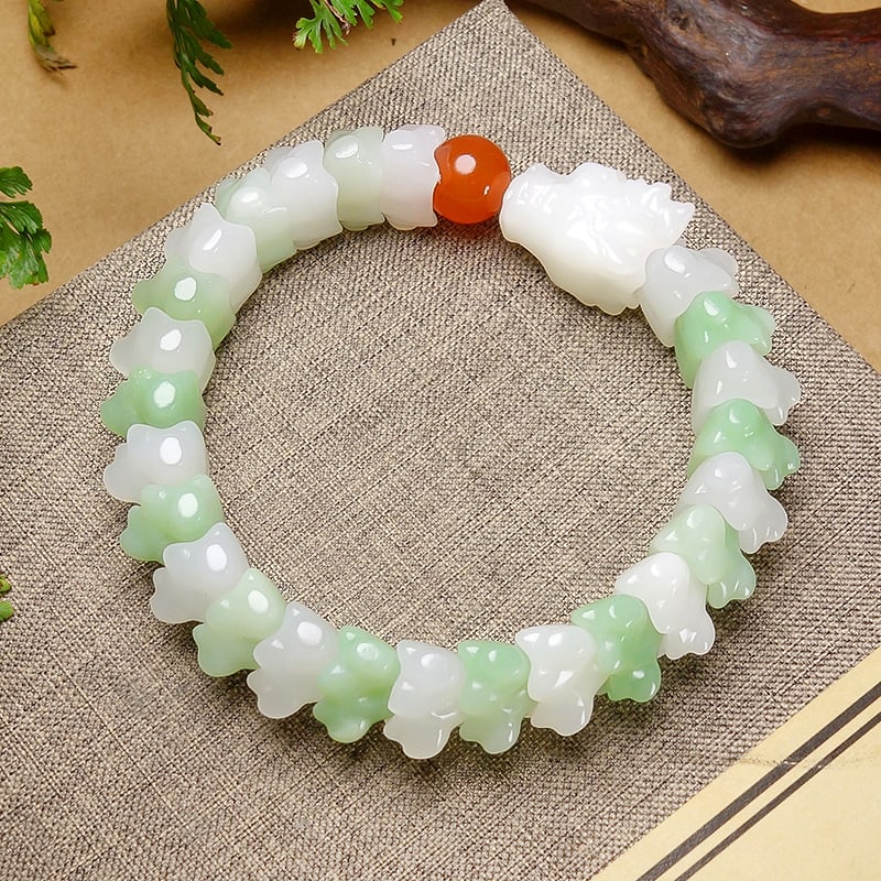 Hetian Jade & Red Agate Dragon Bracelet Bangle - 2