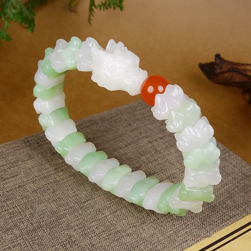 Hetian Jade & Red Agate Dragon Bracelet Bangle - 4