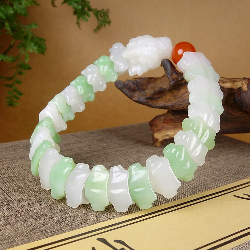 Hetian Jade & Red Agate Dragon Bracelet Bangle - 6
