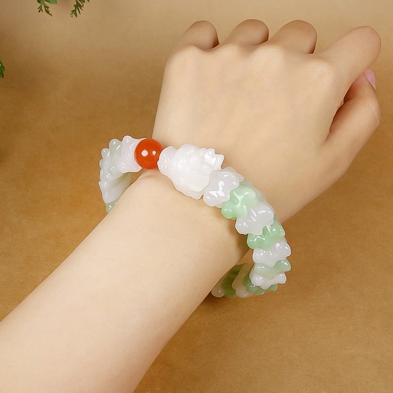 Hetian Jade & Red Agate Dragon Bracelet Bangle - 7