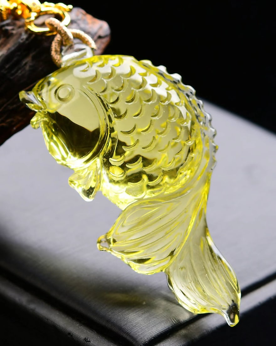 Yellow Crystal Pendant - Fish - 3