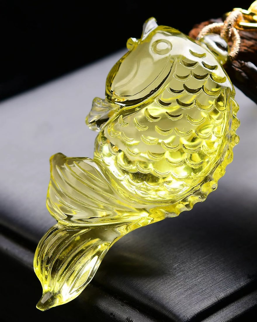 Yellow Crystal Pendant - Fish - 4