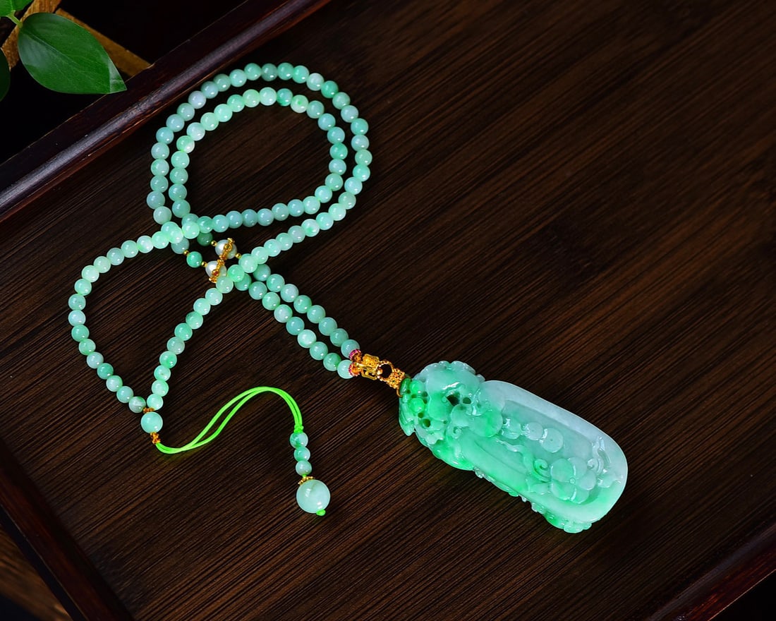 Green Jadeite Hand-Carved Phoenix Flower Pendant with Certificate - 5