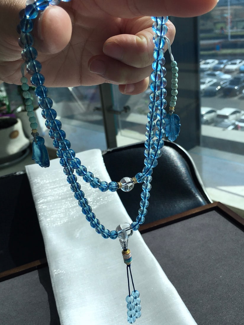 108 Beads Aquamarine Hand Chain Necklace - 10