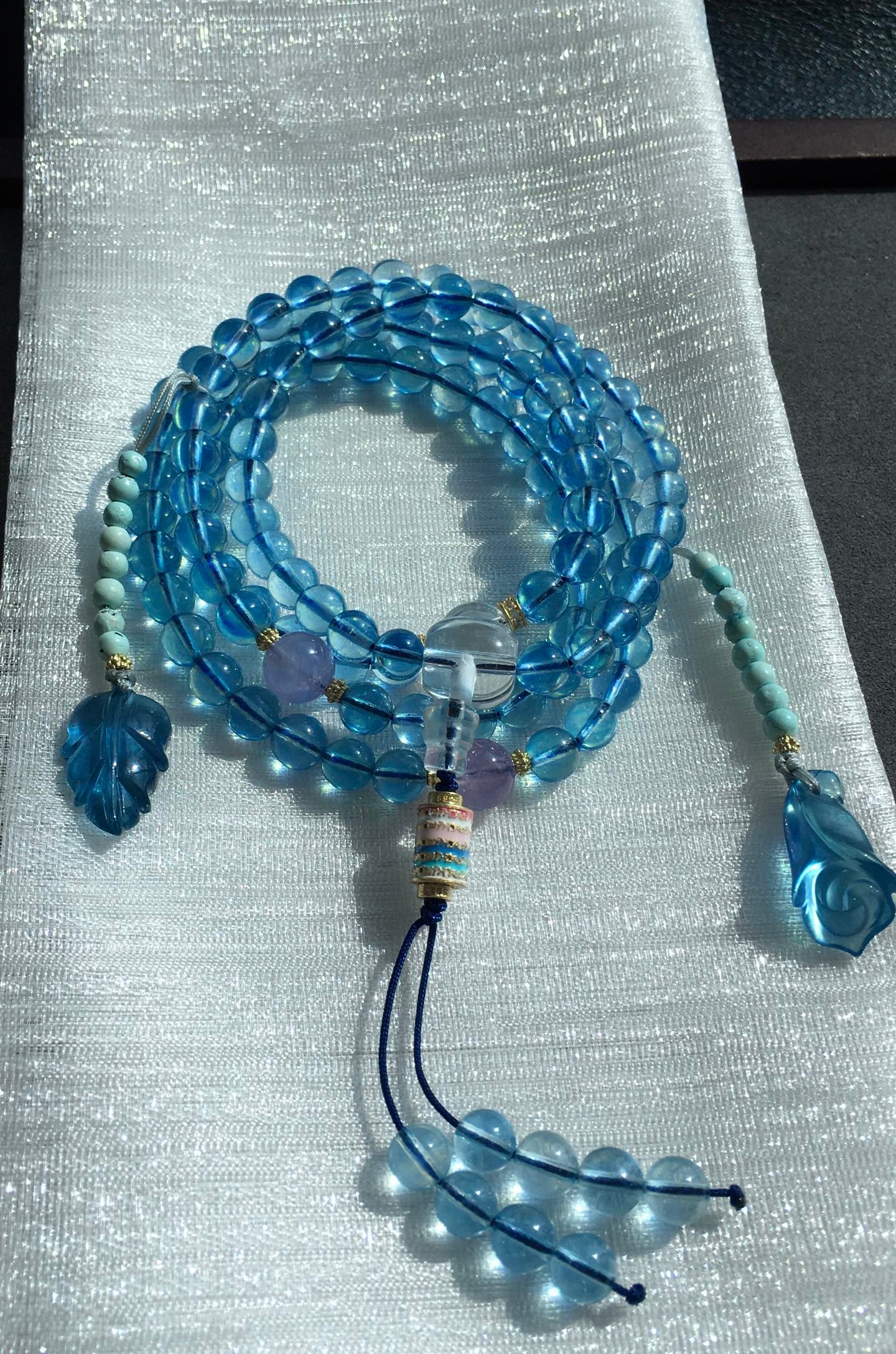 108 Beads Aquamarine Hand Chain Necklace - 2