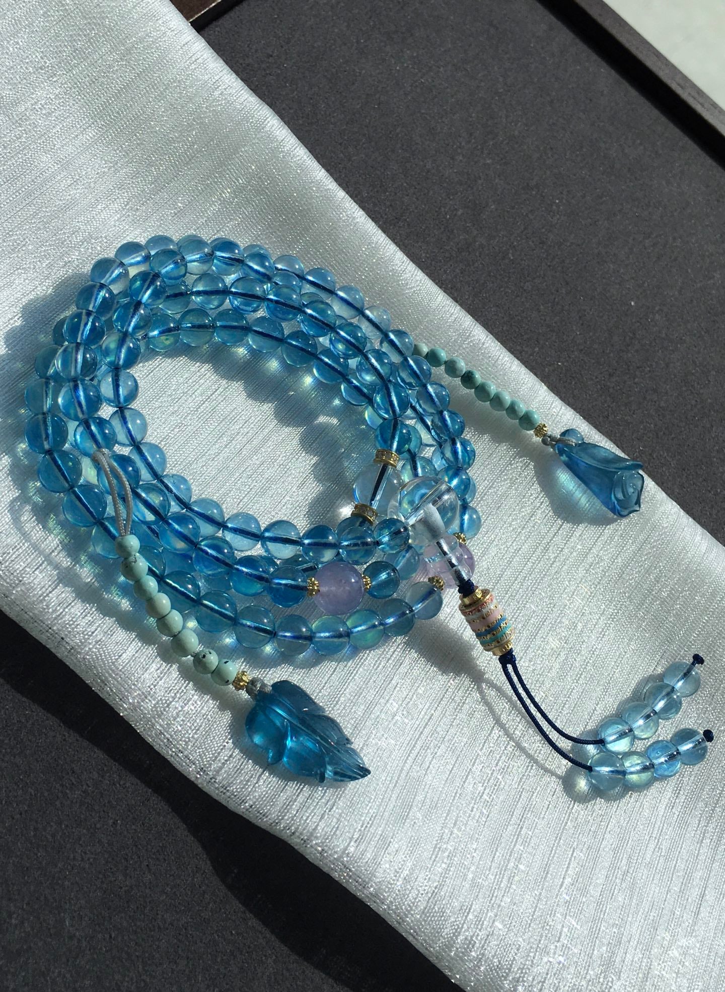 108 Beads Aquamarine Hand Chain Necklace - 3