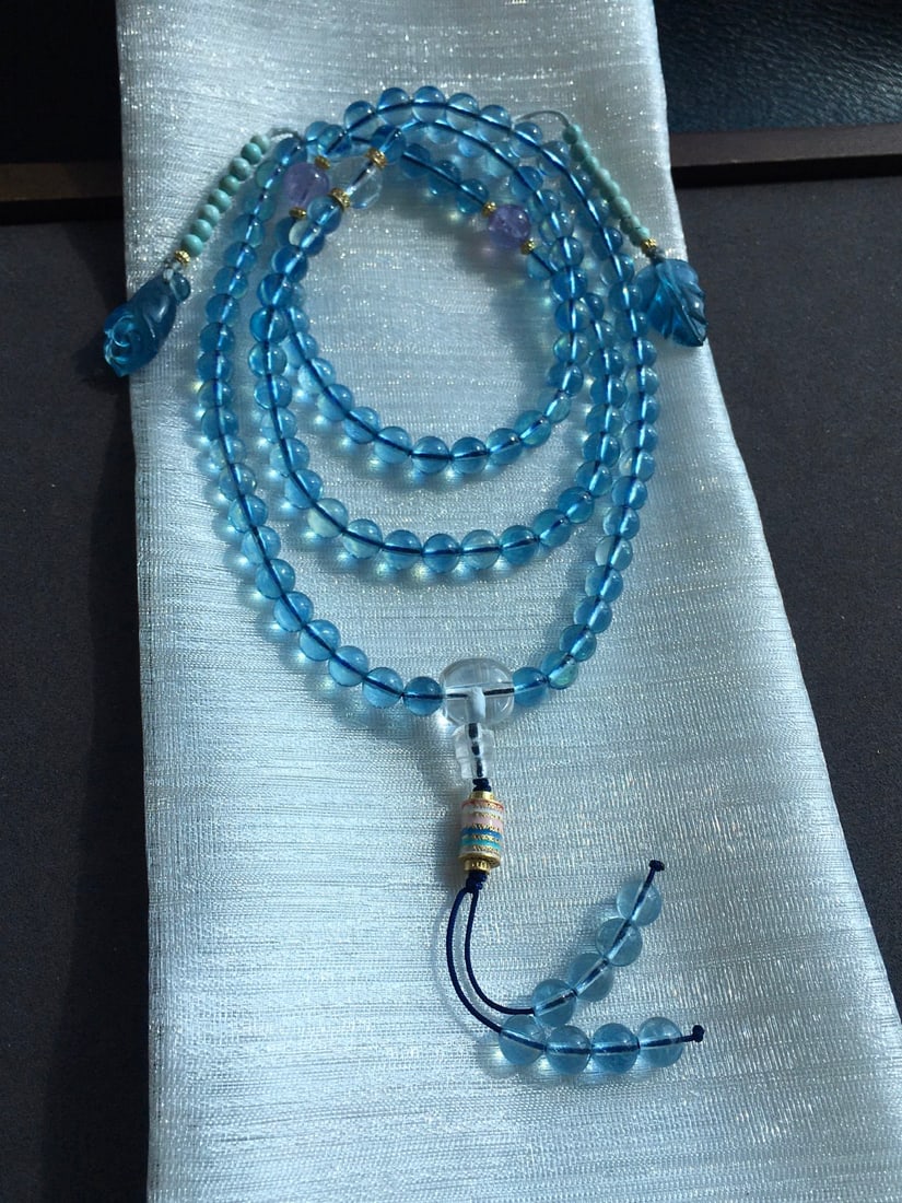 108 Beads Aquamarine Hand Chain Necklace - 5