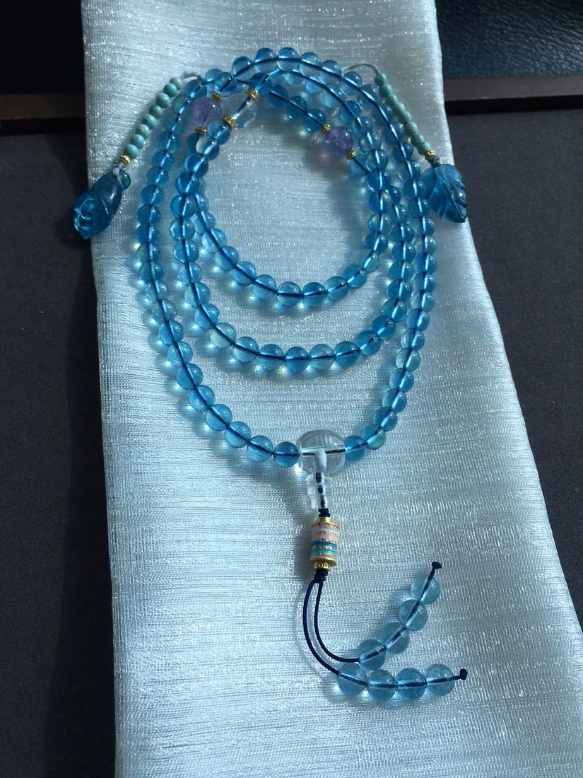 108 Beads Aquamarine Hand Chain Necklace - 6