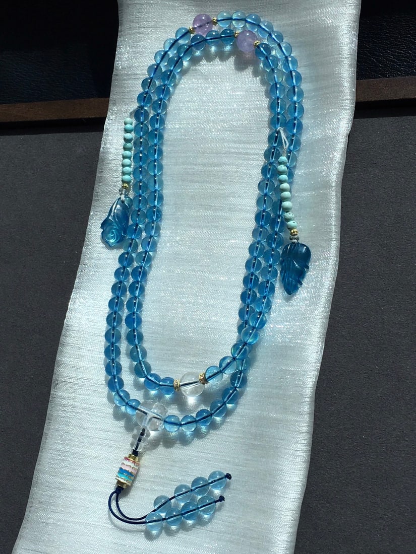 108 Beads Aquamarine Hand Chain Necklace - 8