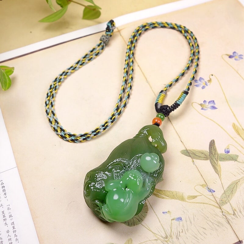 Green Hetian Jade Hand-Carved Fortune Toad,Lotus Pendant with Certificate - 7