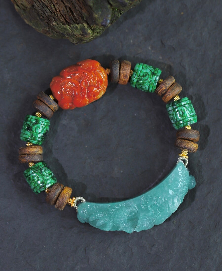 Green Jadeite,Red Jadeite,Chenxiang Wood Hand Chain - 4