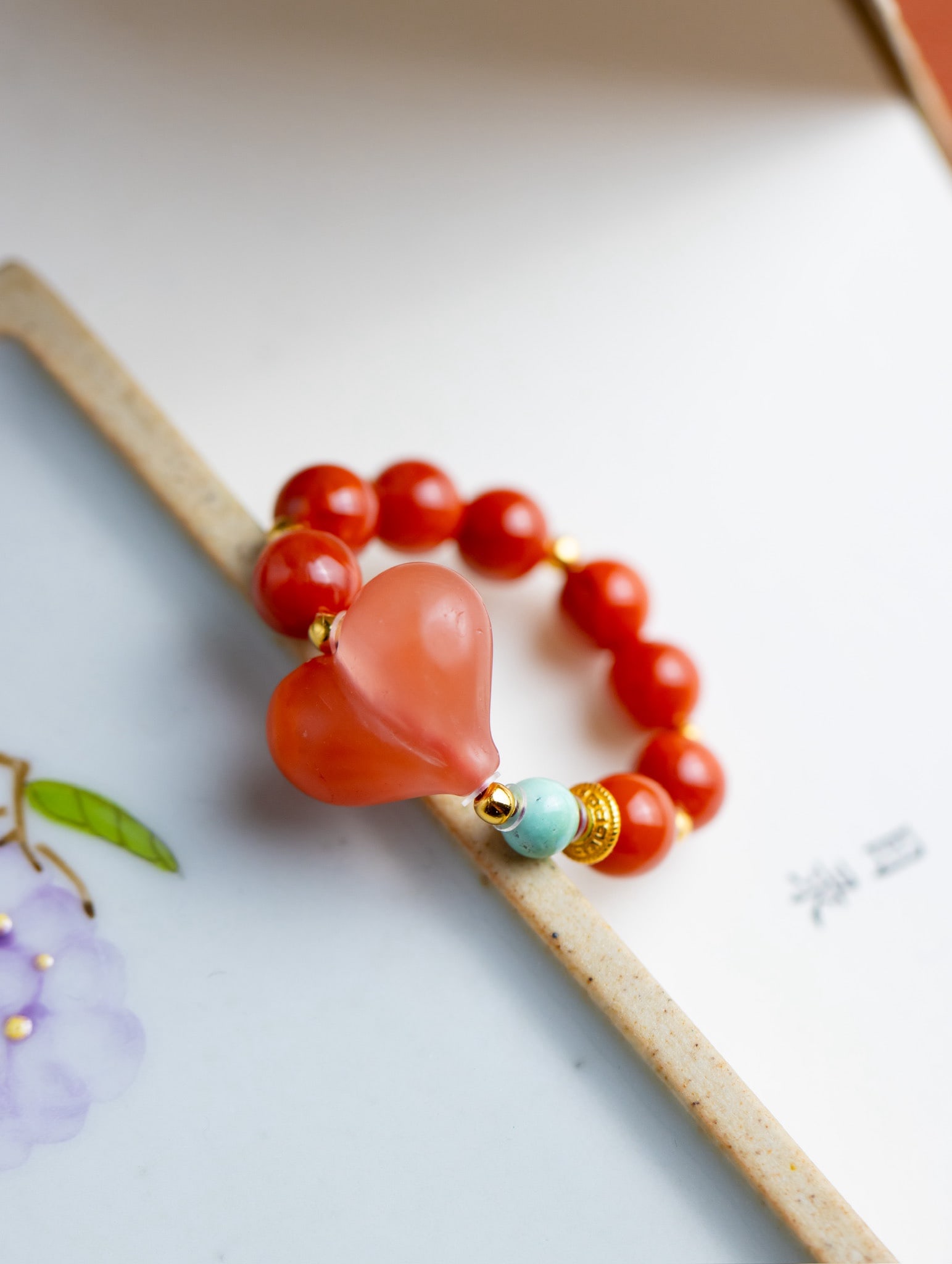 Nanhong Agate Heart-shaped Ring - 4