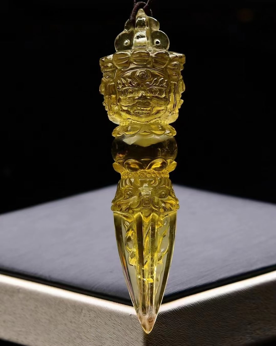 Yellow Citrine Pestle Xiangmo Pendant w Certificate - 2