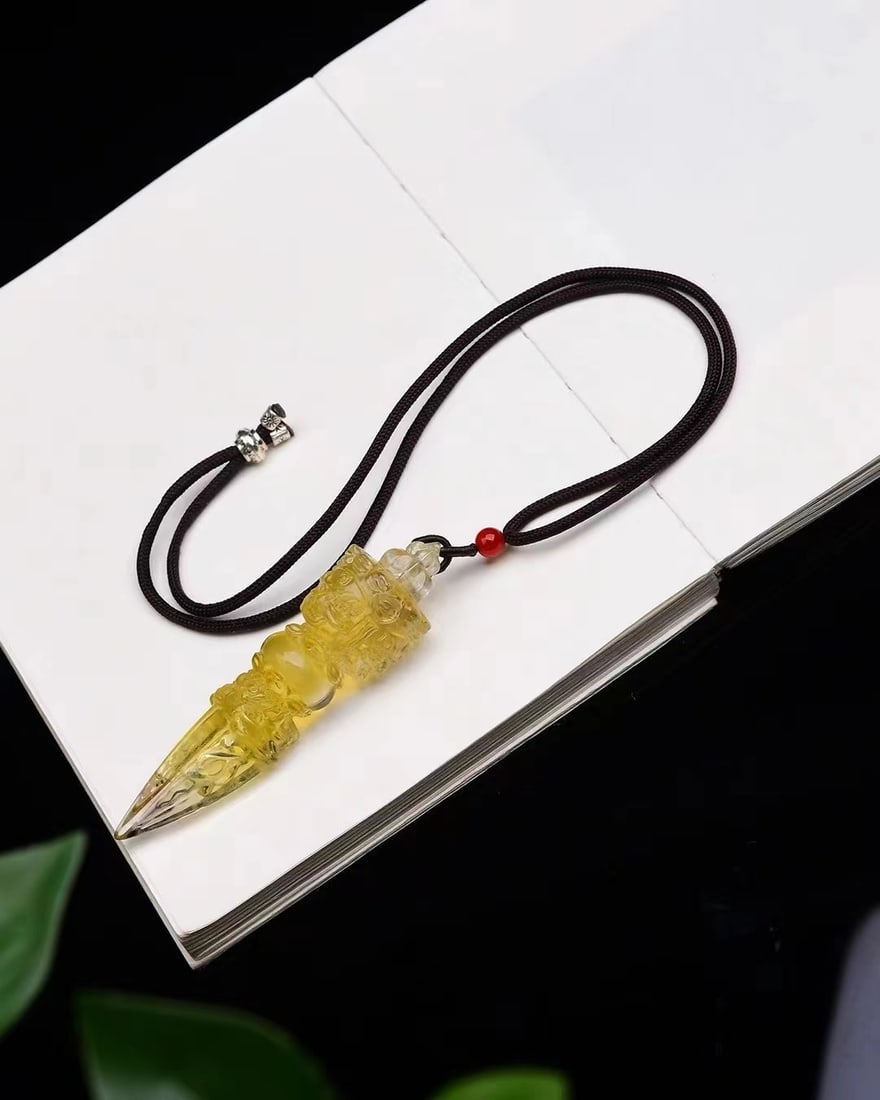 Yellow Citrine Pestle Xiangmo Pendant w Certificate - 5