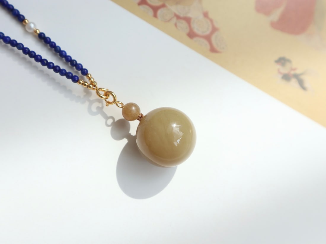 Hetian Jade Beads Pendant & Lapis Lazuli Necklace - 2