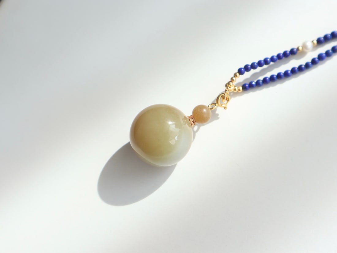 Hetian Jade Beads Pendant & Lapis Lazuli Necklace - 3