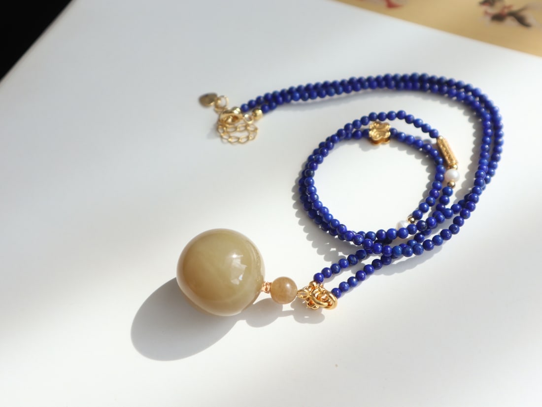 Hetian Jade Beads Pendant & Lapis Lazuli Necklace - 5