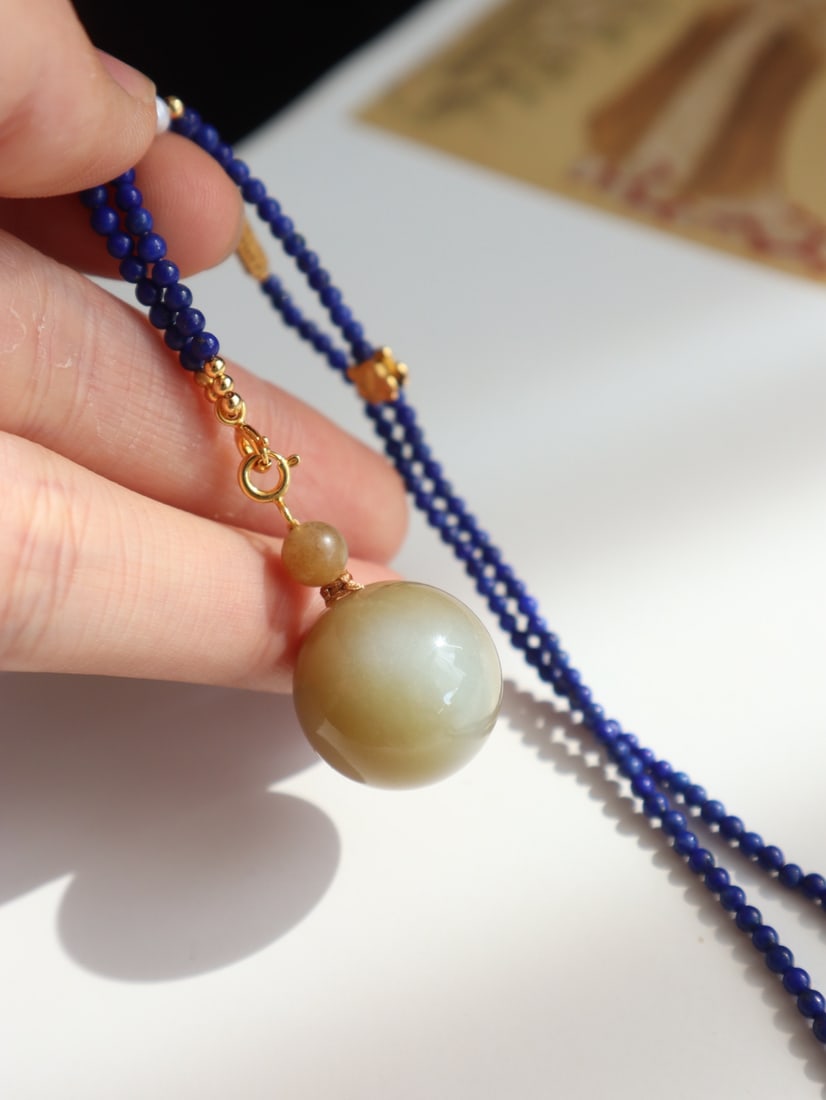 Hetian Jade Beads Pendant & Lapis Lazuli Necklace - 7