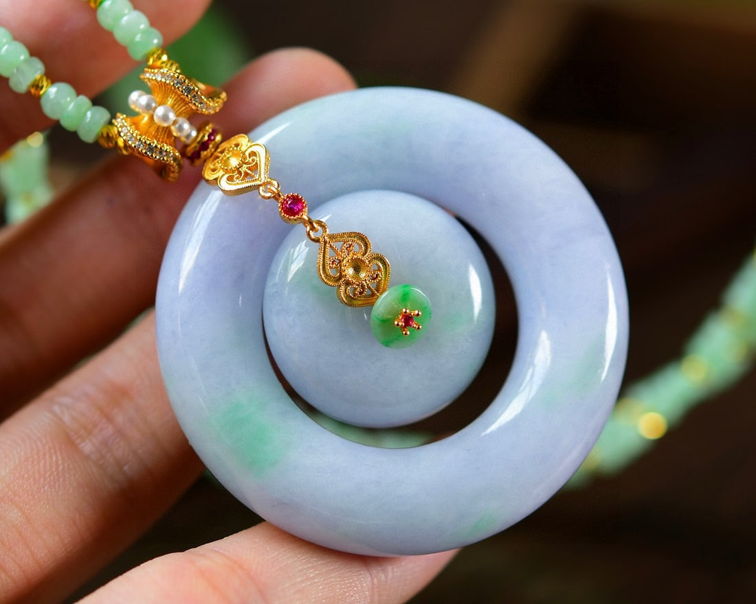 Purple Green Jadeite Lucky Pendant with Certificate - 2