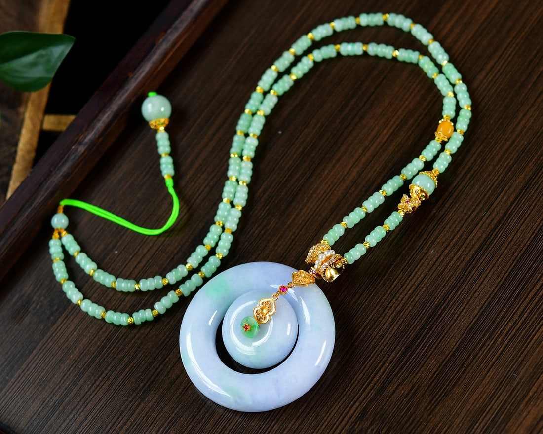 Purple Green Jadeite Lucky Pendant with Certificate - 3