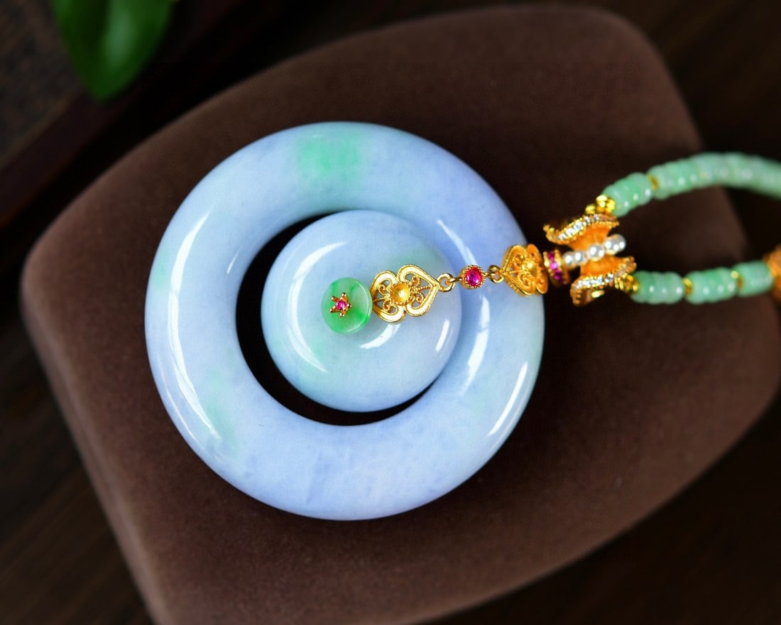 Purple Green Jadeite Lucky Pendant with Certificate - 4