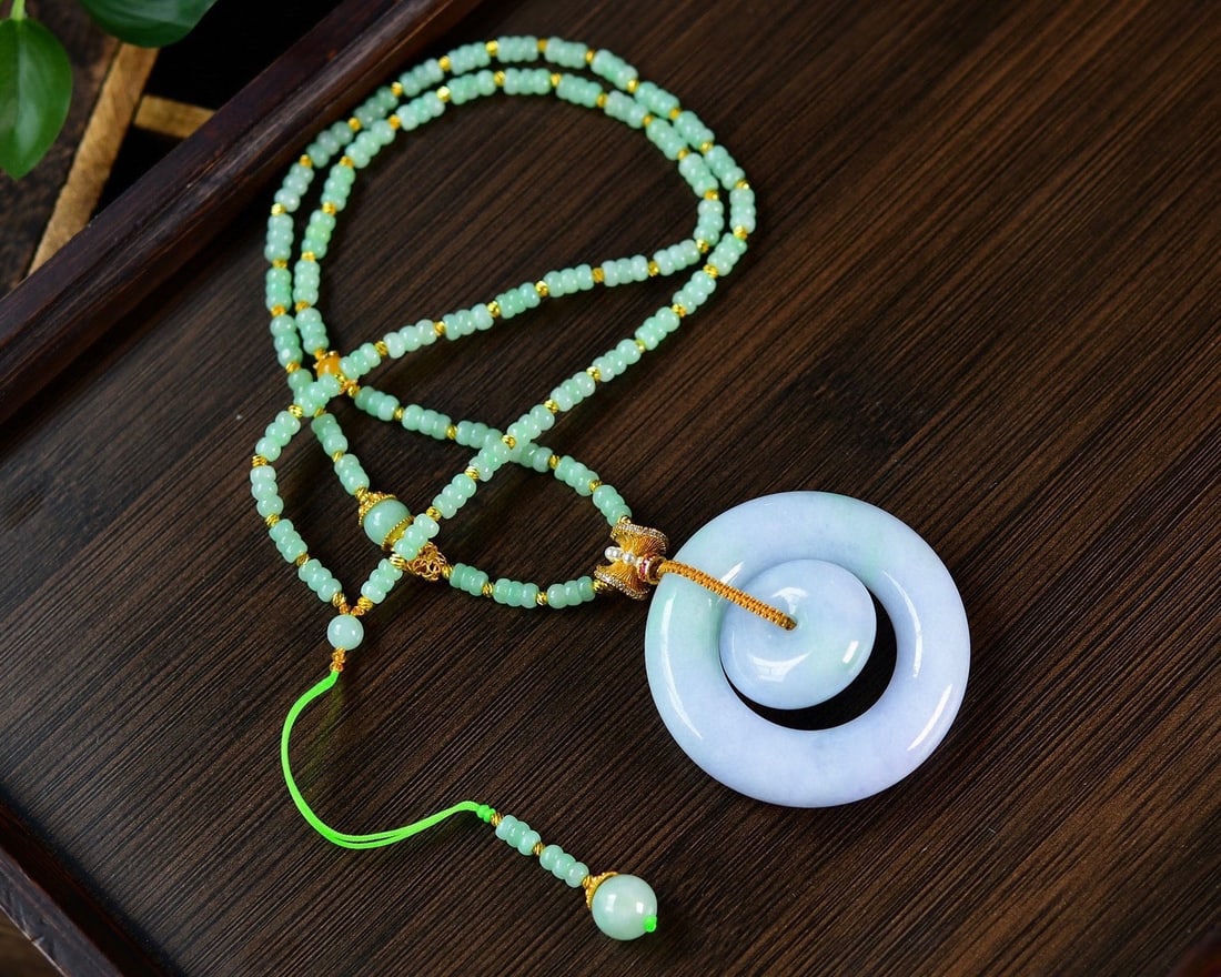 Purple Green Jadeite Lucky Pendant with Certificate - 5