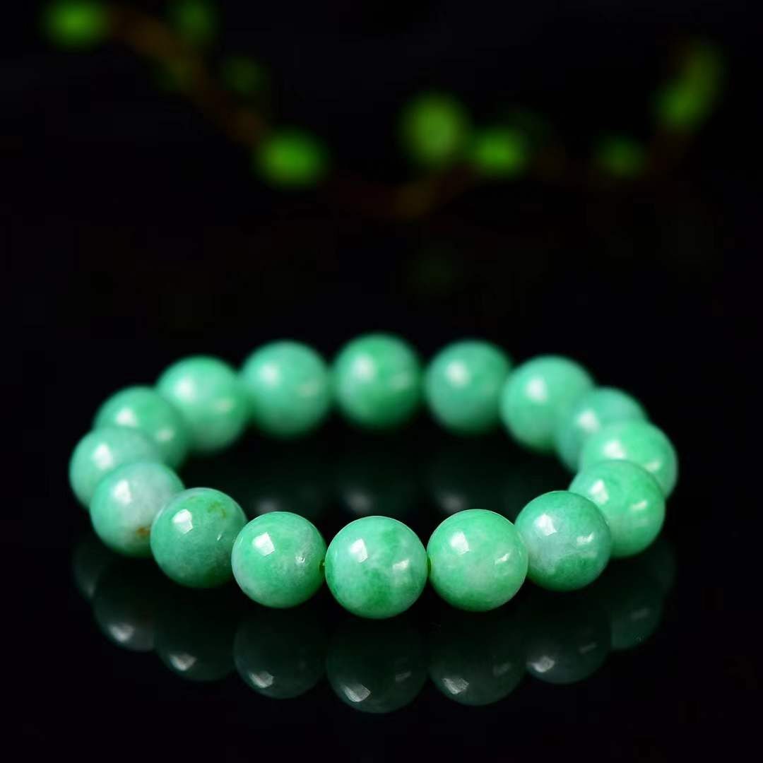 12mm Green Jadeite Beads Bracelet Bangle with Certificate - 3