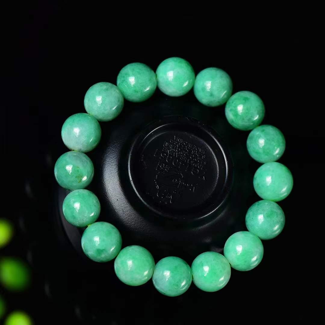 12mm Green Jadeite Beads Bracelet Bangle with Certificate - 4