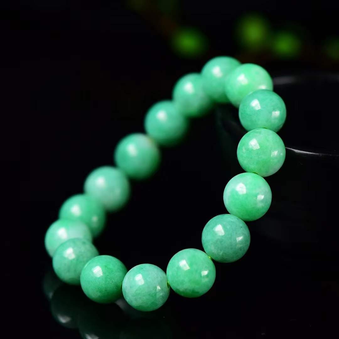 12mm Green Jadeite Beads Bracelet Bangle with Certificate - 5