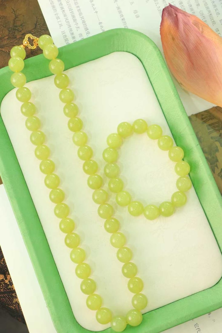 A Set Hetian Jade Beads Necklace,Hand Chain - 2