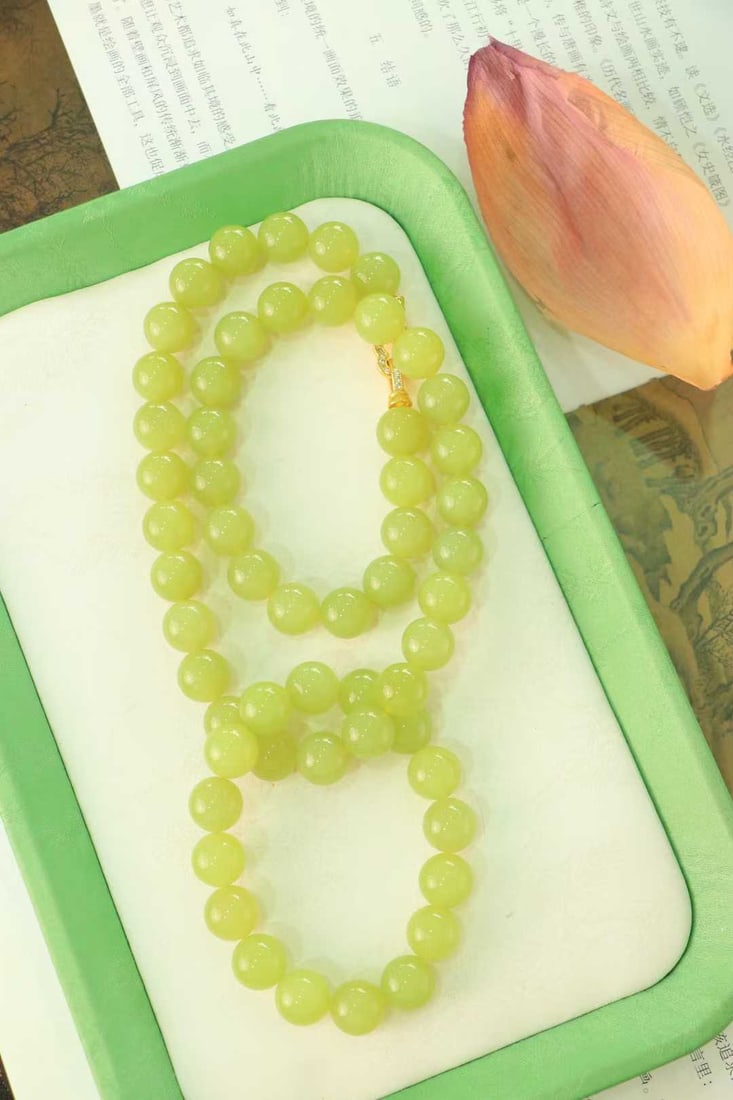 A Set Hetian Jade Beads Necklace,Hand Chain - 3