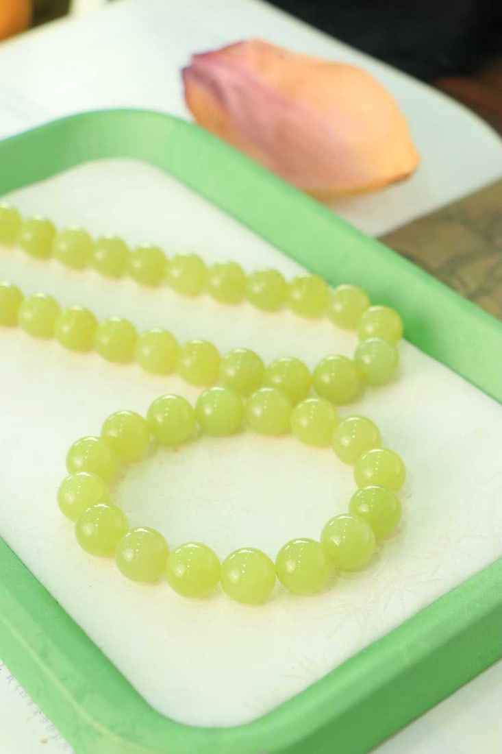 A Set Hetian Jade Beads Necklace,Hand Chain - 4