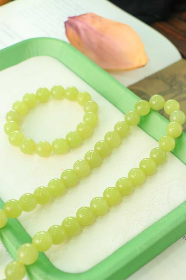 A Set Hetian Jade Beads Necklace,Hand Chain - 5