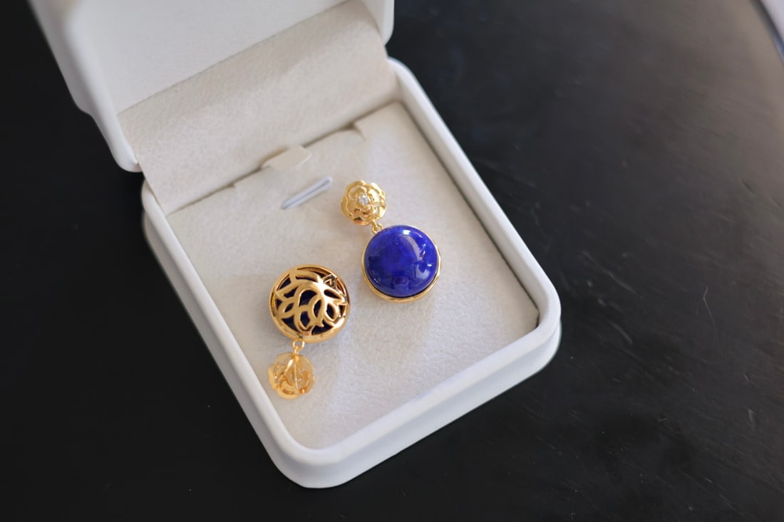 Silver Inlay Lapis Lazuli Earrings - 3